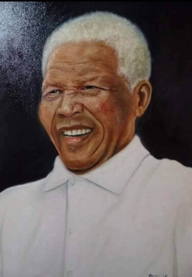 Painting titled "Retrato de Mandela" by Itamar Da Cruz Francelino, Original Artwork, Oil
