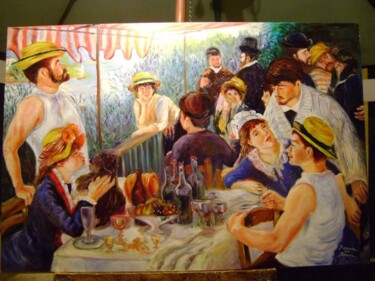Schilderij getiteld "O almoço dos remado…" door Itamar Da Cruz Francelino, Origineel Kunstwerk, Olie