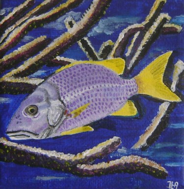 Pintura titulada "schoolmaster fish" por Ita Mercera, Obra de arte original, Acrílico