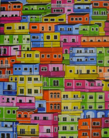 Schilderij getiteld "favela abstract col…" door Ita Mercera, Origineel Kunstwerk, Acryl