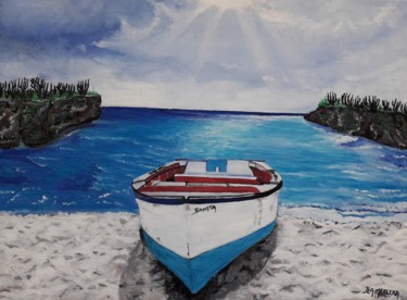 Pintura titulada "fishing boat" por Ita Mercera, Obra de arte original, Oleo