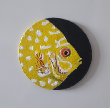 Pintura titulada "gold discus fish" por Ita Mercera, Obra de arte original, Acrílico Montado en Metal