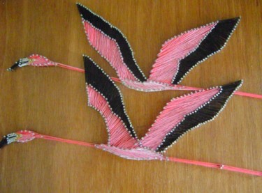 Arte textil titulada "flying flamingo's" por Ita Mercera, Obra de arte original, Otro