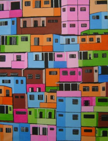 Schilderij getiteld "favela colorido" door Ita Mercera, Origineel Kunstwerk, Acryl