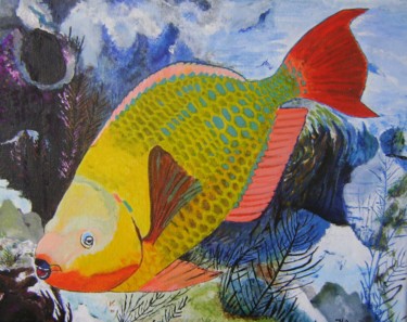 Painting titled "rainbbow parrotfish" by Ita Mercera, Original Artwork, Other