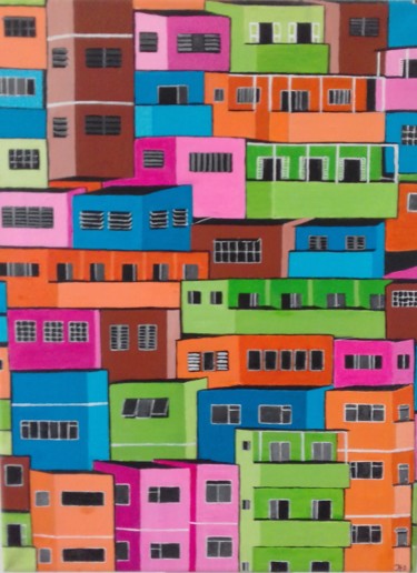 Schilderij getiteld "favela colorido nr.…" door Ita Mercera, Origineel Kunstwerk, Acryl