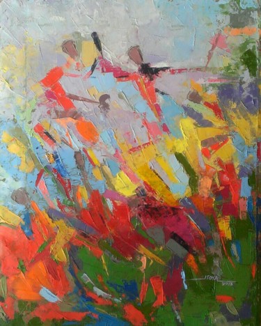 Painting titled "Battle" by Samuel Itoya Odiboh, Original Artwork, Oil