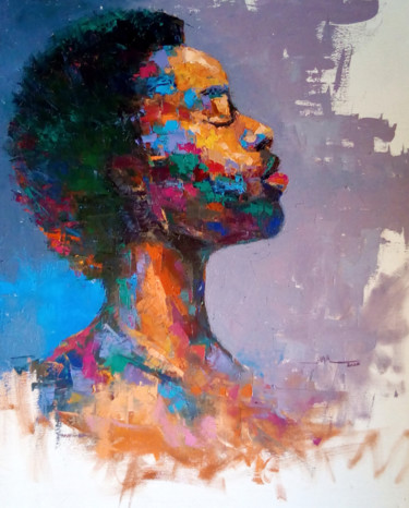 Картина под названием "Meditation" - Samuel Itoya Odiboh, Подлинное произведение искусства, Масло