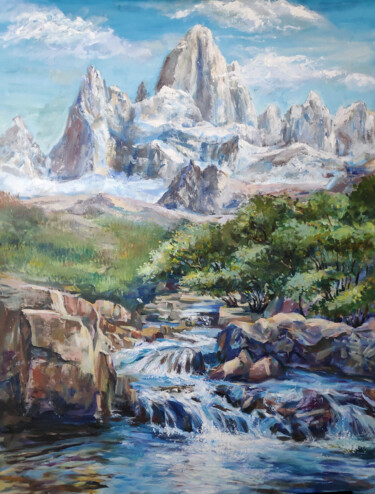Schilderij getiteld "Mountain landscape" door Timonina Nataliia, Origineel Kunstwerk, Olie