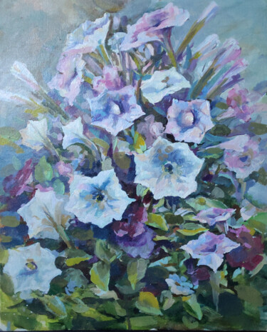 Painting titled "Lilac flowers" by Timonina Nataliia, Original Artwork, Oil Mounted on Cardboard