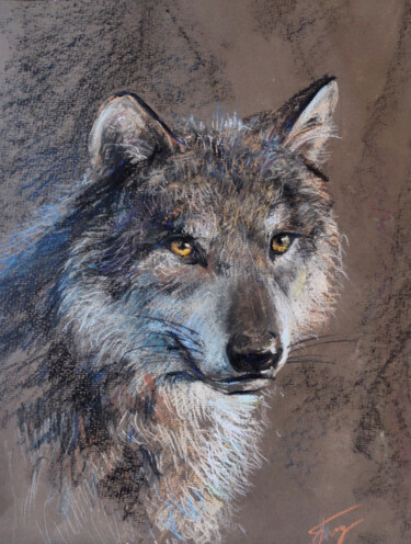 Schilderij getiteld "wolf" door Timonina Nataliia, Origineel Kunstwerk, Pastel