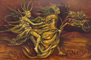 Pintura intitulada "El andar de la bruja" por Itzeel Reyes, Obras de arte originais, Óleo Montado em Painel de madeira