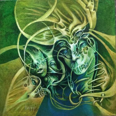 Painting titled "Escuchar el mensaje" by Itzeel Reyes, Original Artwork, Oil