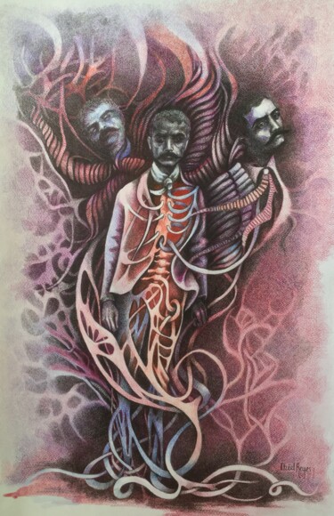 Рисунок под названием "Los tres rostros de…" - Itzeel Reyes, Подлинное произведение искусства, Карандаш