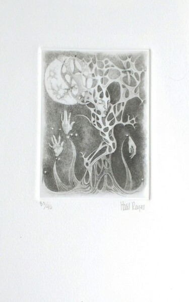 Printmaking titled "A la luz de la luna" by Itzeel Reyes, Original Artwork, Engraving