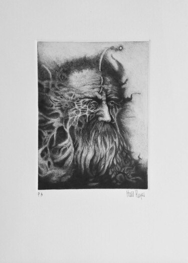 Impressões e gravuras intitulada "El sabio" por Itzeel Reyes, Obras de arte originais, Gravação