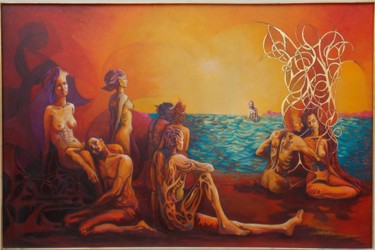 Картина под названием "La playa" - Itzeel Reyes, Подлинное произведение искусства, Масло