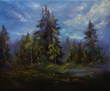 Painting titled "Eventide / Вечереет" by Elena Yudina, Original Artwork, Oil Mounted on Wood Stretcher frame