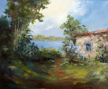 Painting titled "Path to the river /…" by Elena Yudina, Original Artwork, Oil