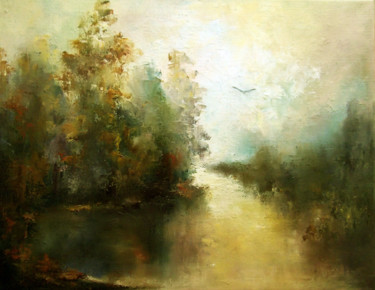Painting titled "Solo over the quiet…" by Elena Yudina, Original Artwork, Oil Mounted on Wood Stretcher frame