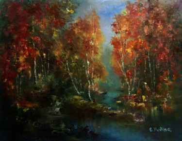 Painting titled "Autumn forest / Осе…" by Elena Yudina, Original Artwork, Oil Mounted on Cardboard