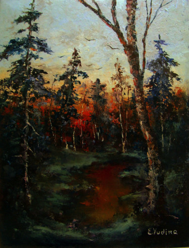 Painting titled "On the sunset / На…" by Elena Yudina, Original Artwork, Oil Mounted on Cardboard