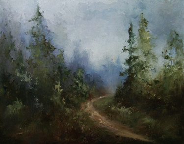 Painting titled "Road to home / Доро…" by Elena Yudina, Original Artwork, Oil Mounted on Cardboard