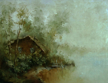 Painting titled "House / Дом" by Elena Yudina, Original Artwork, Oil Mounted on Cardboard