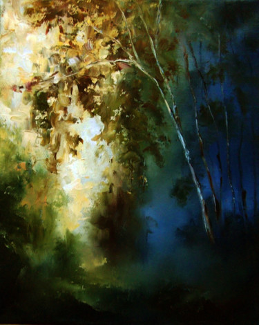 Painting titled "Between darkness an…" by Elena Yudina, Original Artwork, Oil Mounted on Wood Stretcher frame