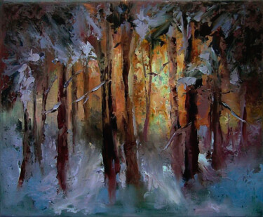 Painting titled "Enchanted forest, w…" by Elena Yudina, Original Artwork, Oil Mounted on Wood Stretcher frame