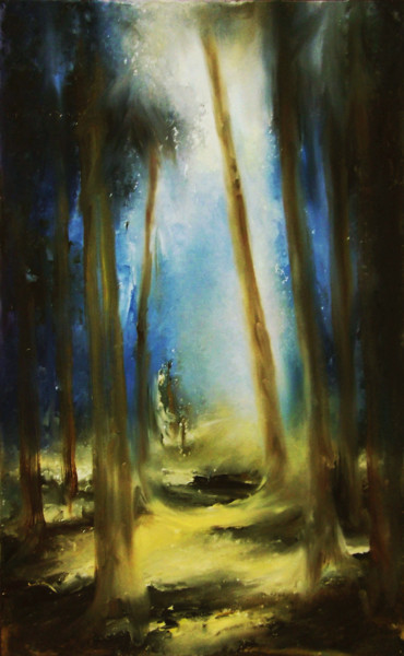 Malerei mit dem Titel "Shaman forest: bord…" von Elena Yudina, Original-Kunstwerk, Öl Auf Karton montiert