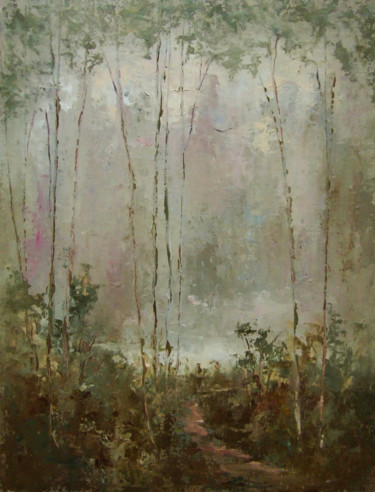 Painting titled "Fog over the white…" by Elena Yudina, Original Artwork, Lacquer