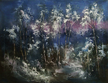 Painting titled "After the snowfall…" by Elena Yudina, Original Artwork, Oil Mounted on Wood Stretcher frame