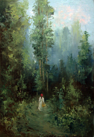 Painting titled "Little Red Riding H…" by Elena Yudina, Original Artwork, Oil Mounted on Wood Panel