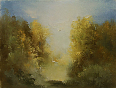 Painting titled "Indian summer haze…" by Elena Yudina, Original Artwork, Oil Mounted on Wood Panel