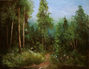Painting titled "Path in summer / Тр…" by Elena Yudina, Original Artwork, Oil Mounted on Wood Panel