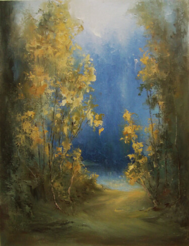 Painting titled "Slight sun in cold…" by Elena Yudina, Original Artwork, Oil Mounted on Wood Panel