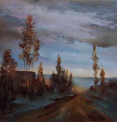 Painting titled "Late autumn days /…" by Elena Yudina, Original Artwork, Oil Mounted on Wood Panel