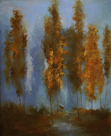 Painting titled "On the eve of falli…" by Elena Yudina, Original Artwork, Oil Mounted on Cardboard
