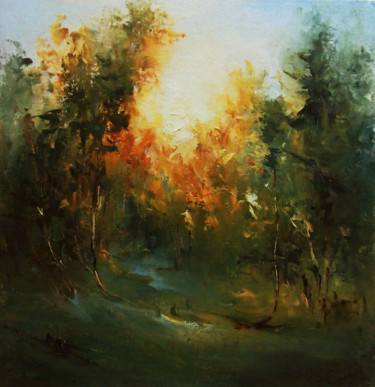 Painting titled "Deep into the amber…" by Elena Yudina, Original Artwork, Oil Mounted on Wood Panel