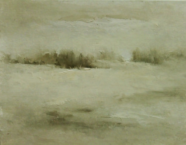 Painting titled "Snowy field / Засне…" by Elena Yudina, Original Artwork, Oil Mounted on Wood Panel