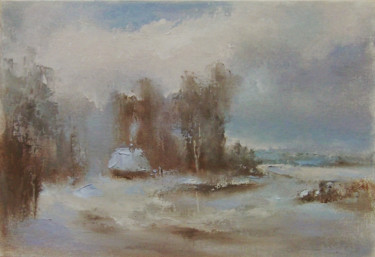 Painting titled "Somewhere in Siberi…" by Elena Yudina, Original Artwork, Oil Mounted on Wood Panel