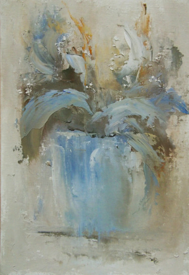 Painting titled "White flowers / Бел…" by Elena Yudina, Original Artwork, Oil Mounted on Cardboard