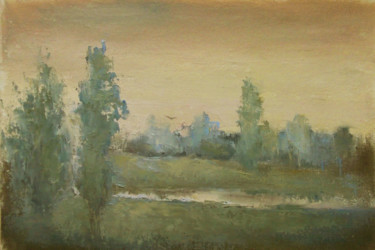 Peinture intitulée "By the river, sketc…" par Elena Yudina, Œuvre d'art originale, Huile Monté sur Panneau de bois