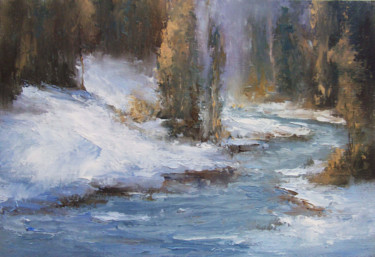 Painting titled "The beginning of sp…" by Elena Yudina, Original Artwork, Oil Mounted on Wood Panel