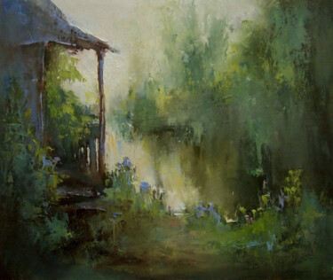 Painting titled "Old country house" by Elena Yudina, Original Artwork, Oil Mounted on Wood Panel