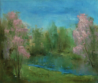 Painting titled "Blooming coast" by Elena Yudina, Original Artwork, Oil Mounted on Wood Stretcher frame