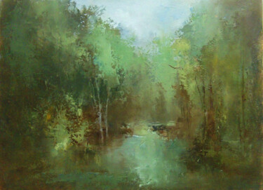 Painting titled "Forest river" by Elena Yudina, Original Artwork, Oil