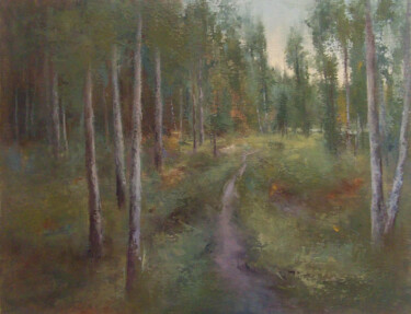Peinture intitulée "Лес. Вечер." par Elena Yudina, Œuvre d'art originale, Huile Monté sur Panneau de bois