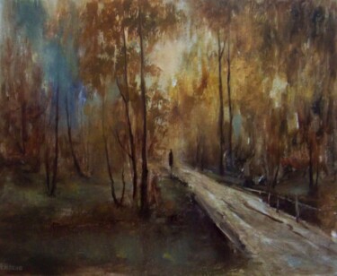 Painting titled "In the old park. Et…" by Elena Yudina, Original Artwork, Oil Mounted on Wood Panel